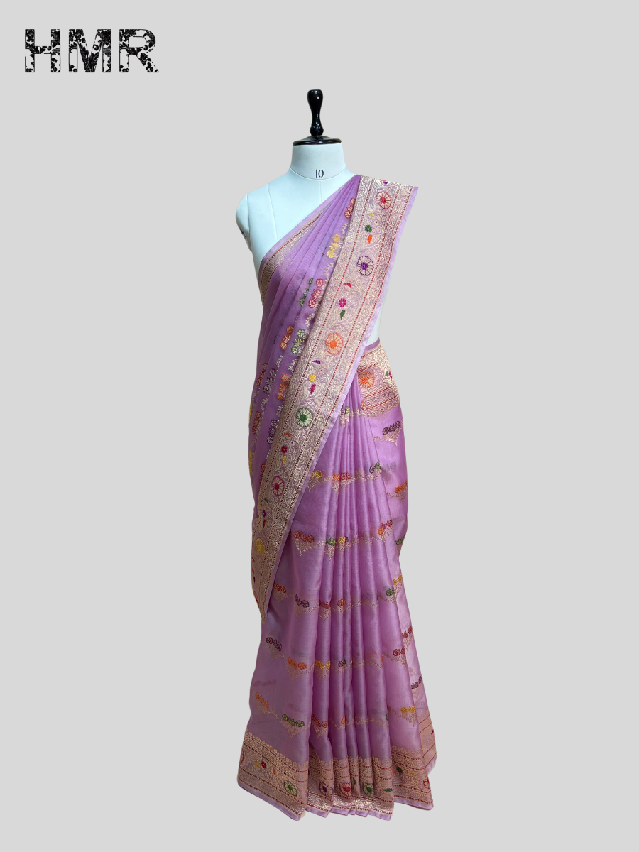 Lavender Handwoven Pure Organza Saree