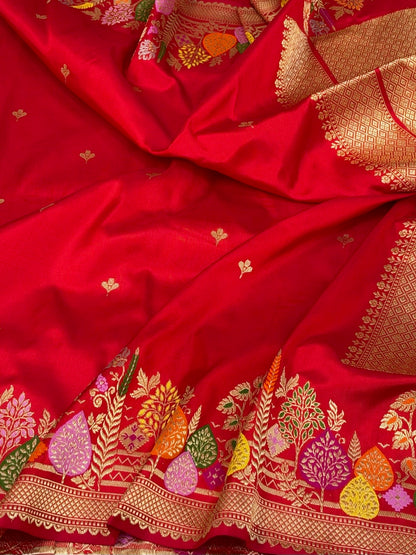 Red Handwoven Pure Banarasi Ektara Silk Saree