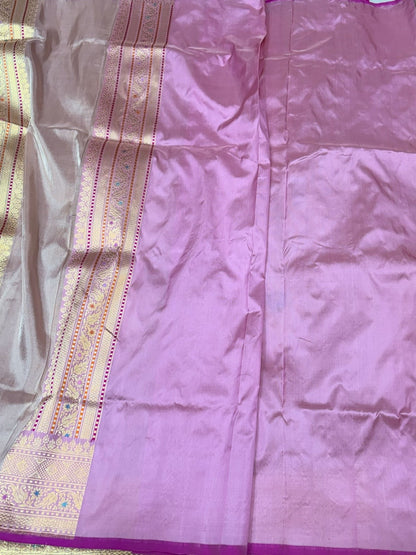 Baby Pink Handwoven Pure Banarasi Tissue Silk Saree