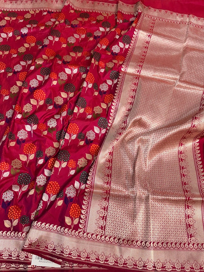 Rani Pink Handwoven Pure Banarasi Katan Silk Saree