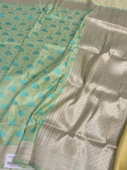 Pista Handwoven Pure Banarasi Satin Tanchoi Silk Saree