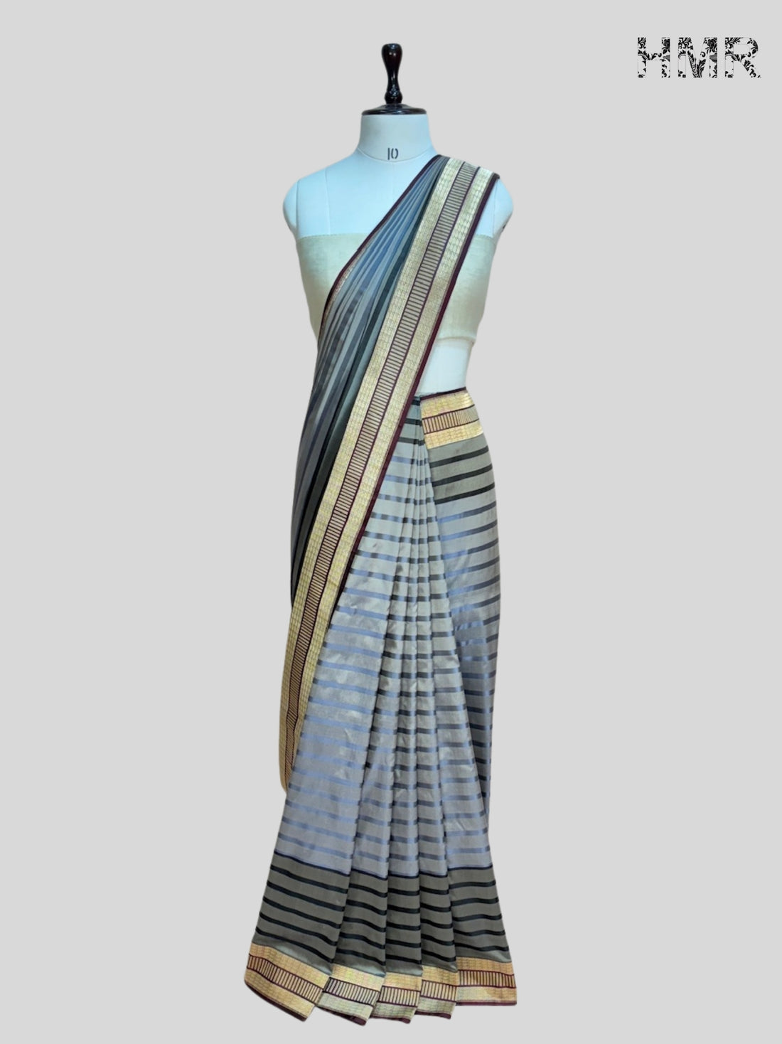 Ash Grey Handwoven Banarasi Pure Satin Tanchoi Silk Saree