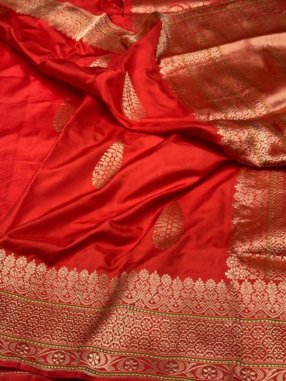 Orange Handwoven Pure Banarasi Ektara Silk Saree