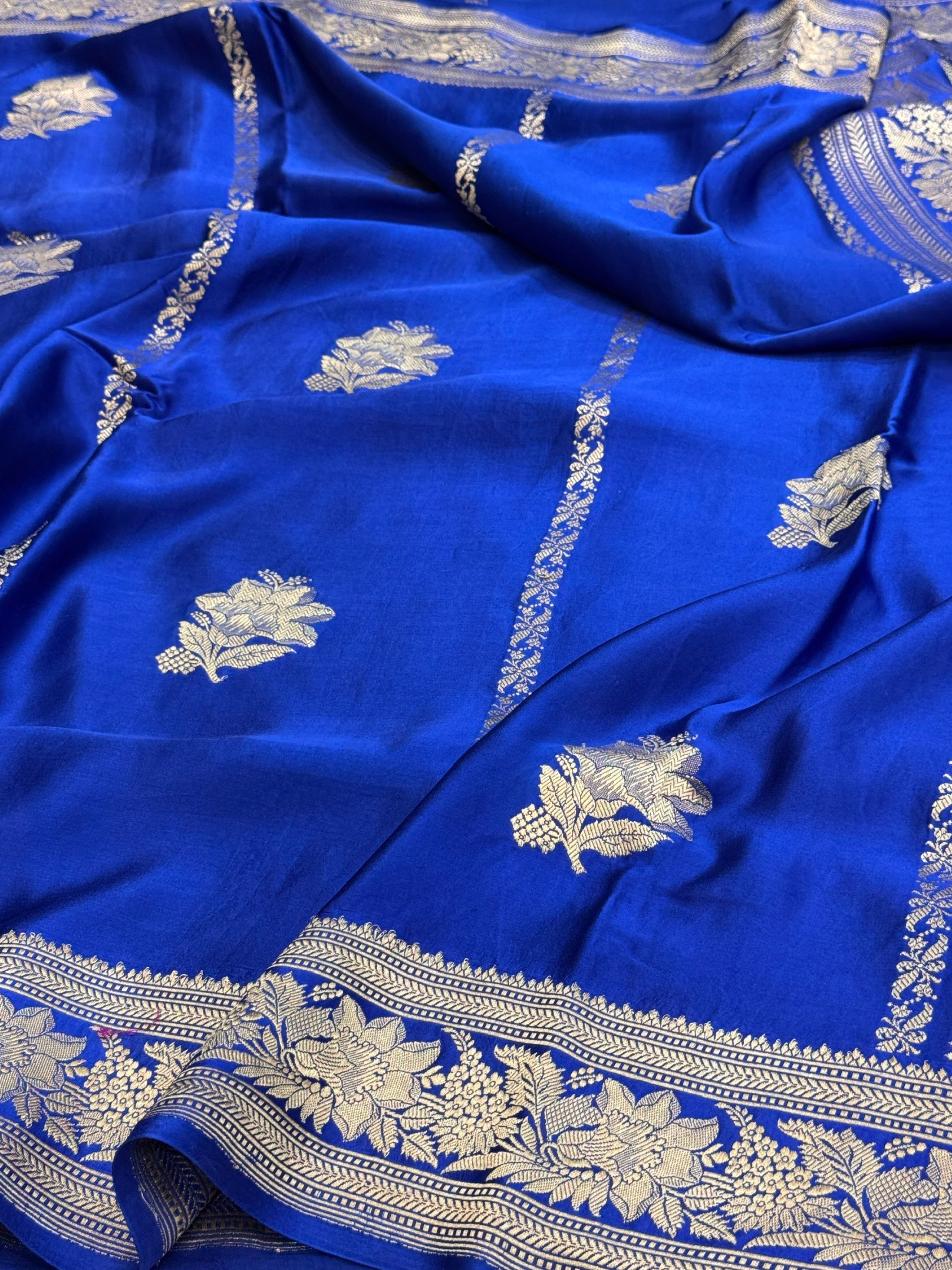 Royal Blue Handwoven Pure Mashru Banarasi Satin Silk Saree