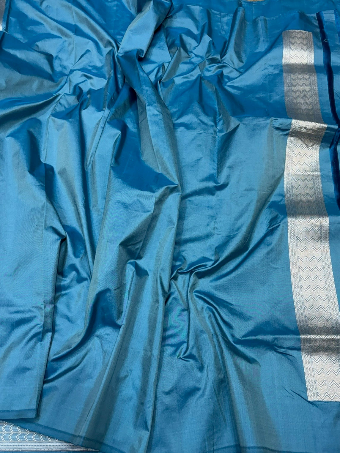 Teal Blue Handwoven Pure Banarasi Silk Saree