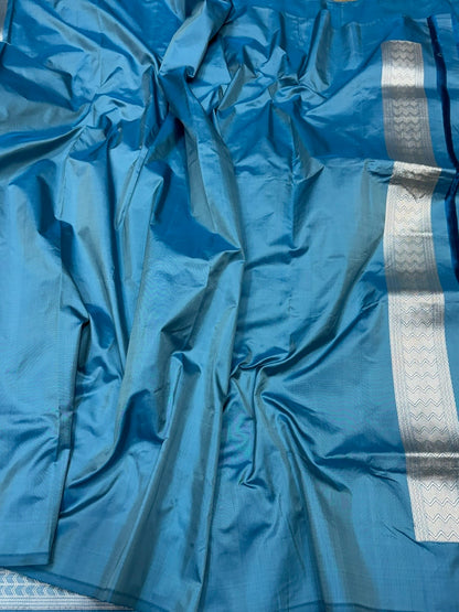 Teal Blue Handwoven Pure Banarasi Silk Saree