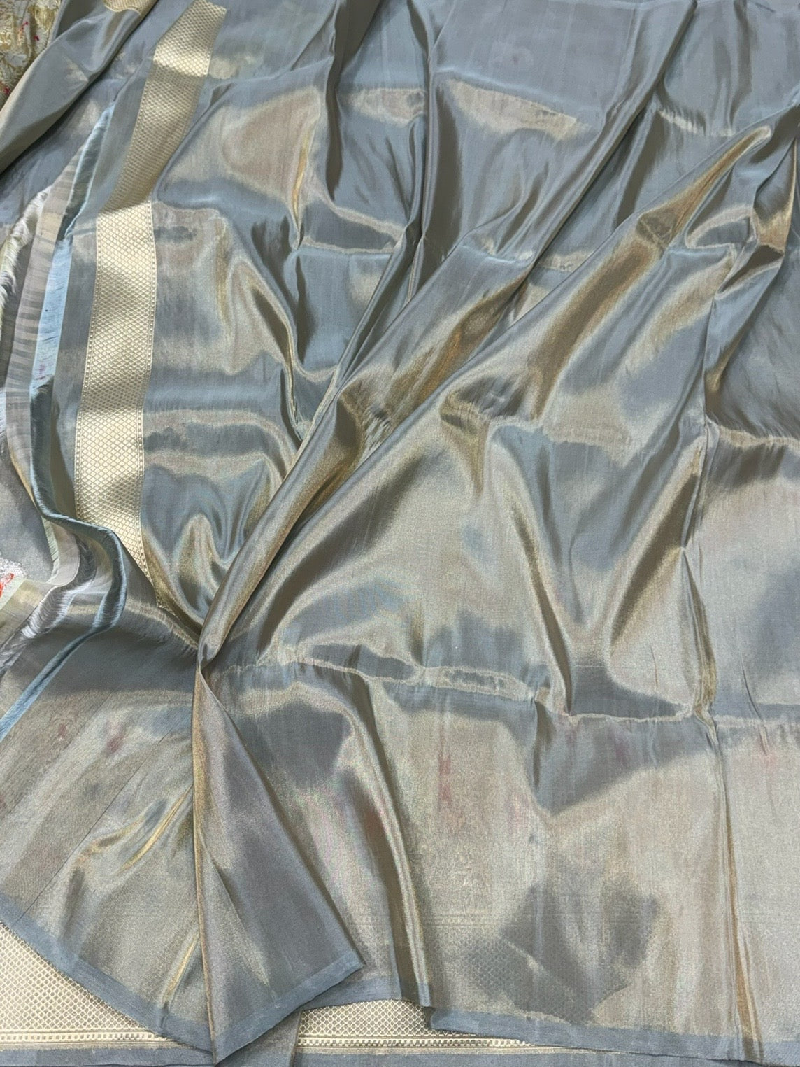 Ash Grey Handwoven Pure Banarasi Tissue Saree