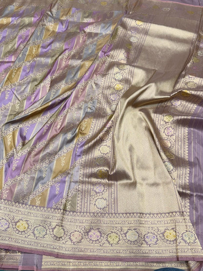 Mauve Handwoven Pure Banarasi Rangkaat Silk Saree – Pure Katan Silk