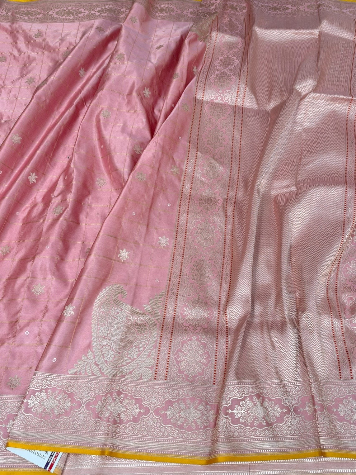 Baby Pink Handwoven Pure Banarasi Satin Silk Saree