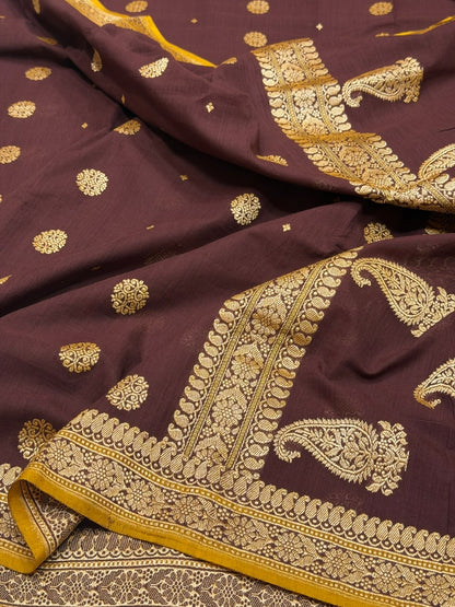 Brown Handwoven Banarasi Pure Cotton Saree