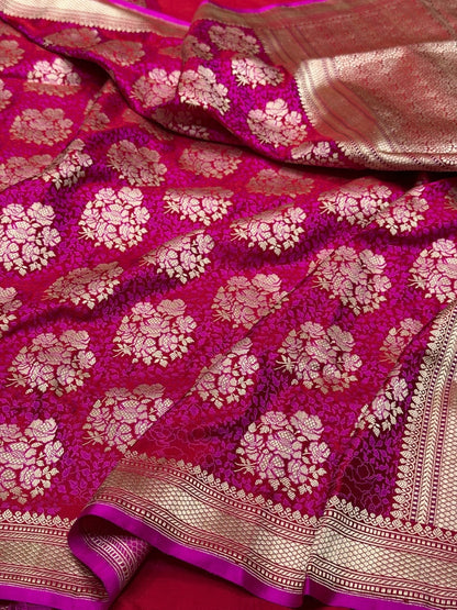 Ruby Red Handwoven Pure Banarasi Satin Tanchoi Silk Saree – Kadwa Weave | Authentic Banaras Handloom