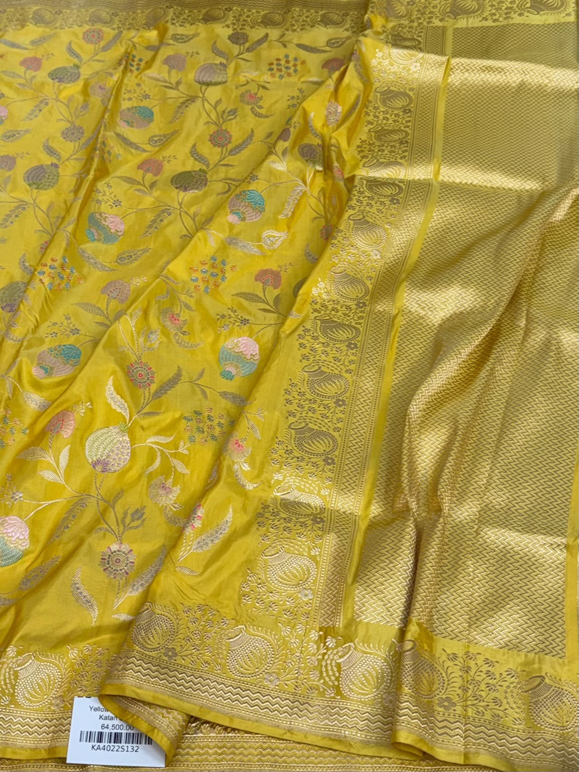 Yellow Handwoven Pure Banarasi Katan Silk Saree