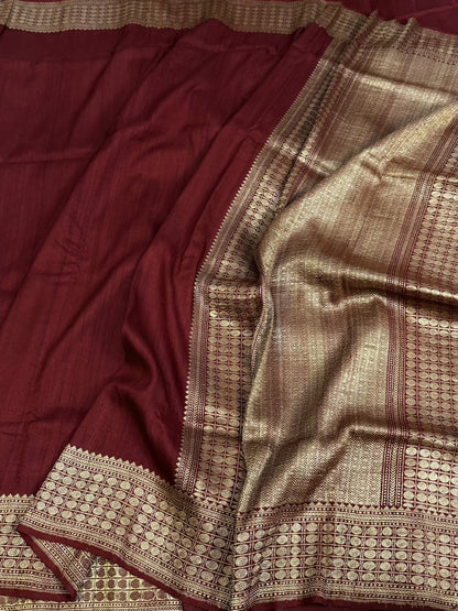 Maroon Handwoven Pure Banarasi Tussar Georgette Saree