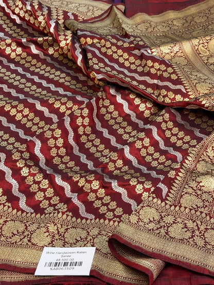 Maroon Handwoven Banarasi Pure Katan Silk Saree