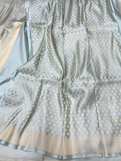 Powder Blue Handwoven Pure Banarasi Satin Silk Saree