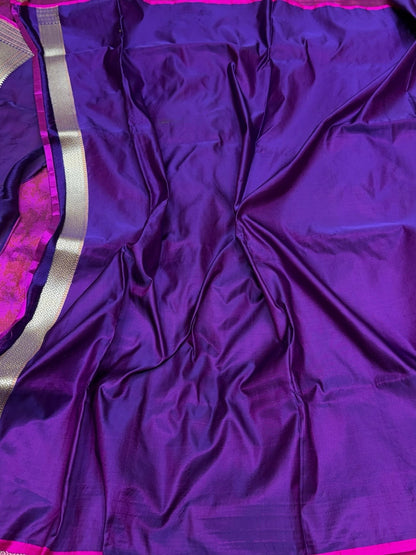 Purple Handwoven Pure Banarasi Satin Tanchoi Silk Saree