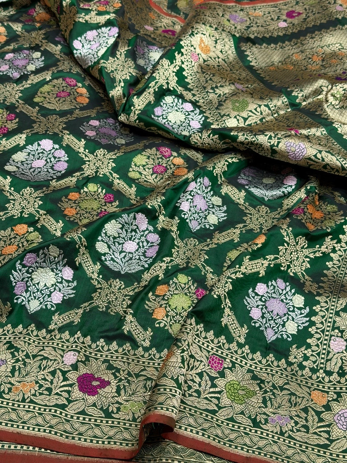 Bottle Green Handwoven Pure Banarasi Silk Saree