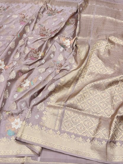 Lilac Handwoven Pure Banarasi Silk Saree