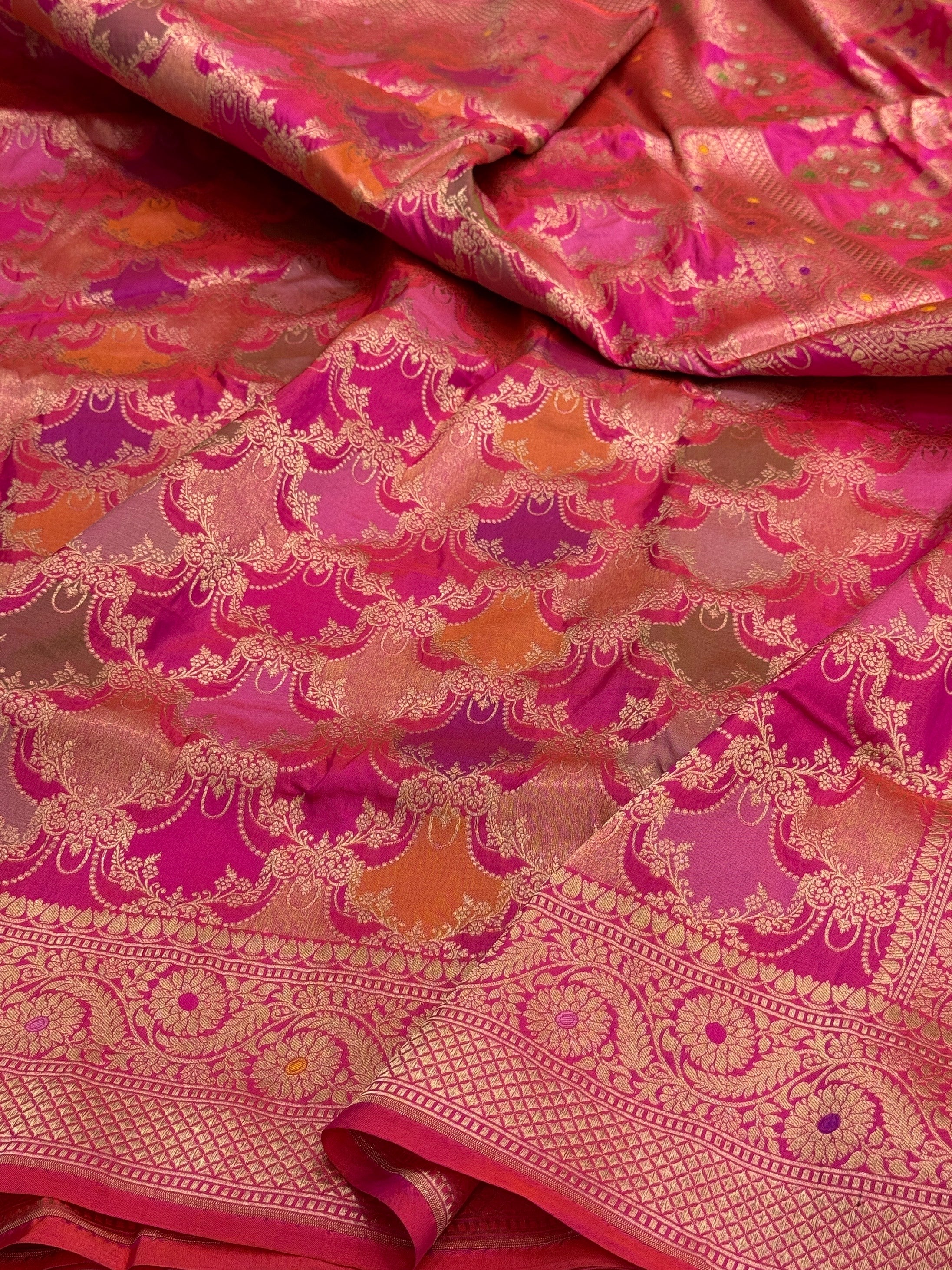Multicolour Banarasi Pure Silk Saree – Cutwork Weave in 100% Pure Katan Silk