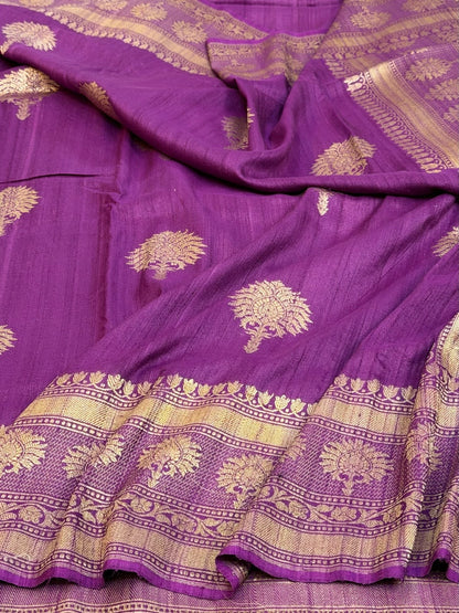 Purple Handwoven Banarasi Pure Tussar Georgette Saree