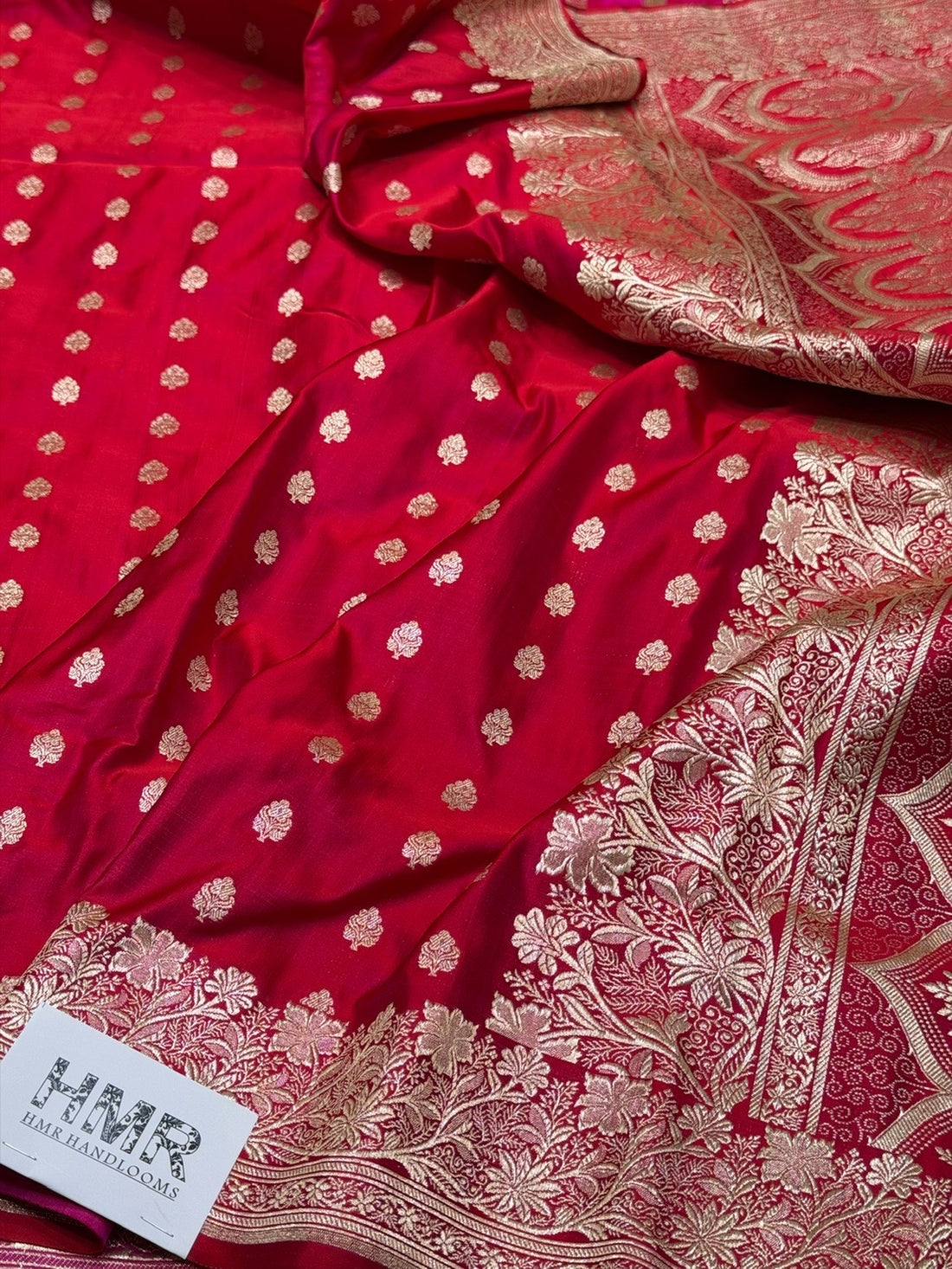 Red Handwoven Vintage Pure Banarasi Satin Silk Saree