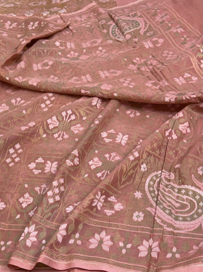 Mauve Pure Banarasi Cotton Jamdani Saree
