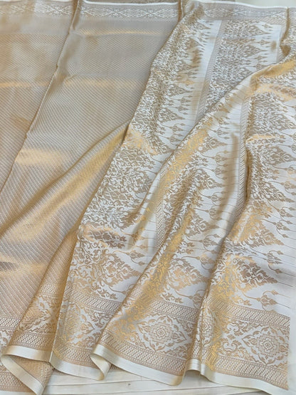Ivory Banarasi Pure Mashru Brocade Saree