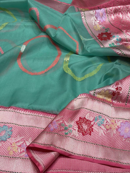 Sea Green Handwoven Pure Organza Silk Saree