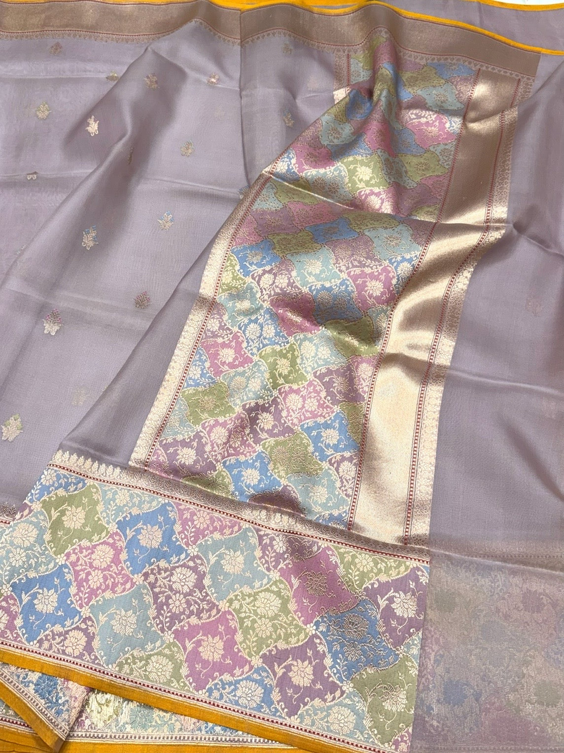 Mauve Handwoven Pure Organza Silk Saree | 100% Pure Kora-Mulberry Silk in Kadwa Weave