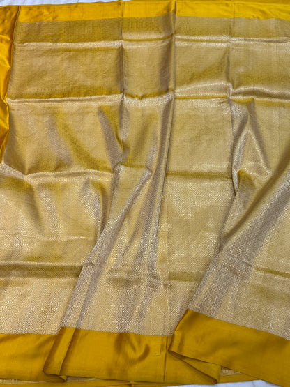 Yellow Handwoven Pure Banarasi Mashru Satin Silk Saree