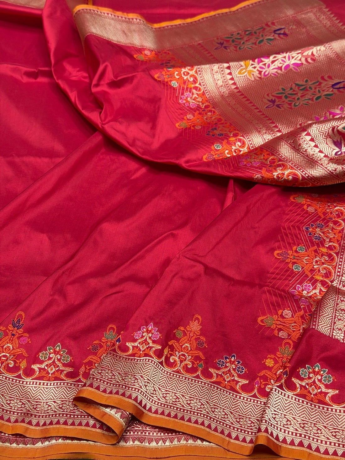 Red Handwoven Pure Banarasi Silk Saree – Kadwa Katan Mulberry Silk | Authentic Banaras Handloom
