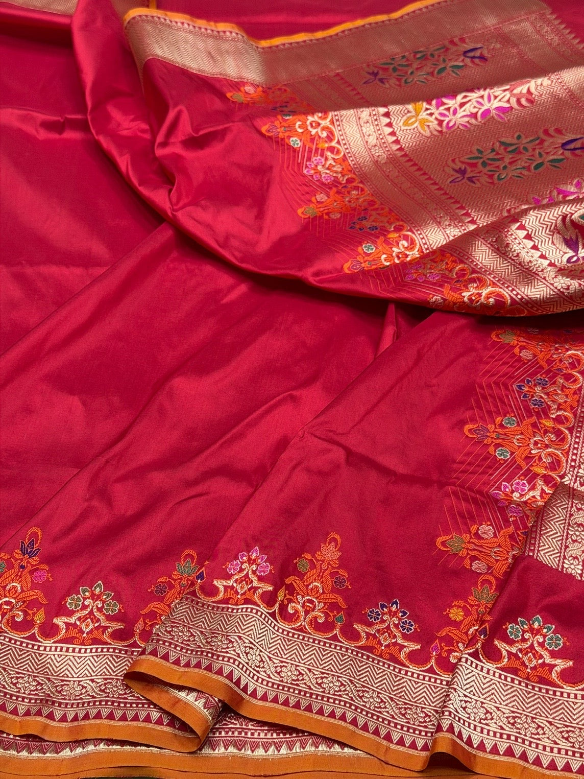 Red Handwoven Pure Banarasi Silk Saree – Kadwa Katan Mulberry Silk | Authentic Banaras Handloom