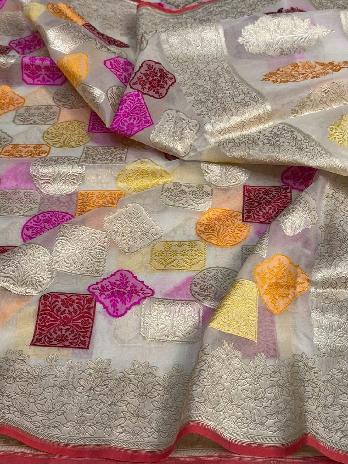White Handwoven Pure Organza Silk Saree
