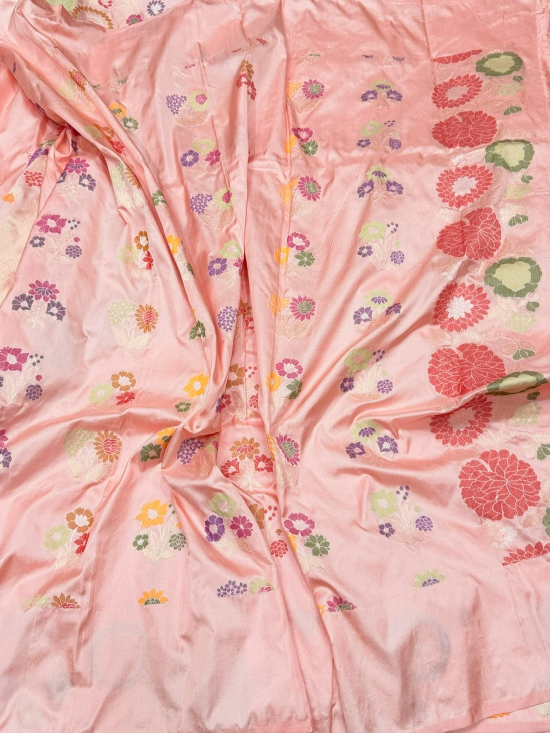 Peach Handwoven Pure Banarasi Ektara Silk Saree – Kadwa Iktara Weave, Pure Mulberry Silk