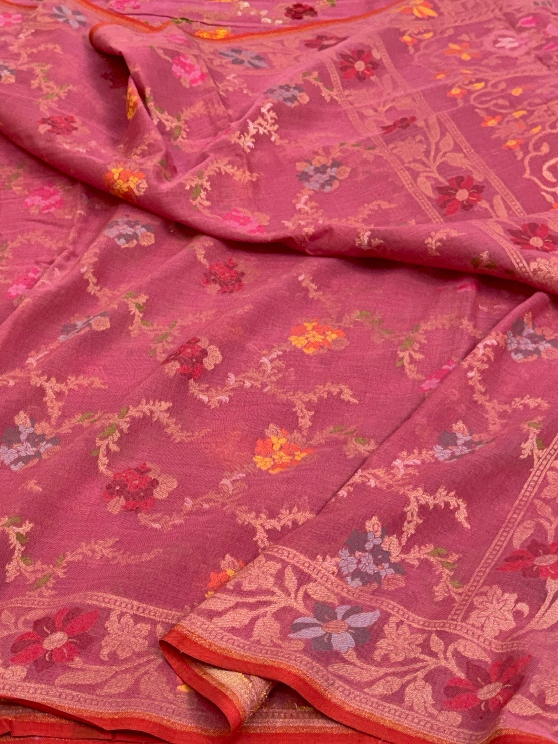 Dusty Pink Pure Muslin Cotton Jamdani Saree