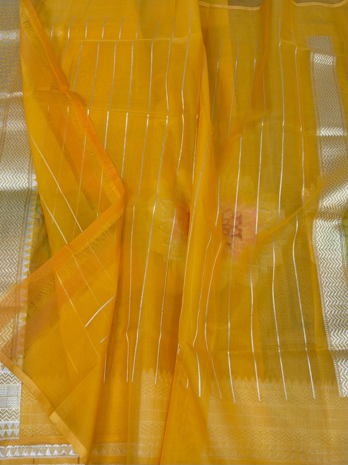 Yellow Handwoven Pure Banarasi Organza Silk Saree