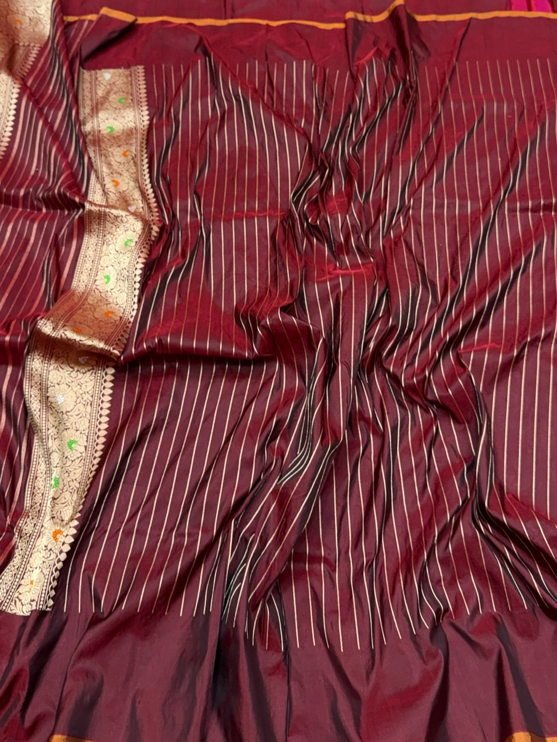 Wine Handwoven Pure Banarasi Rangkaat Silk Saree
