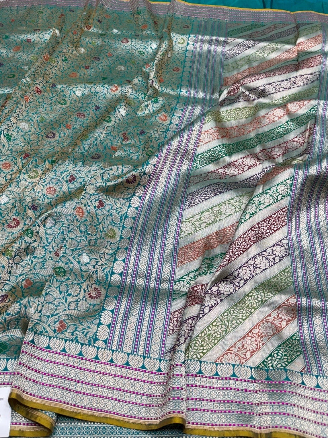 Teal Green Handwoven Pure Banarasi Silk Brocade Saree