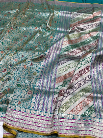 Teal Green Handwoven Pure Banarasi Silk Brocade Saree