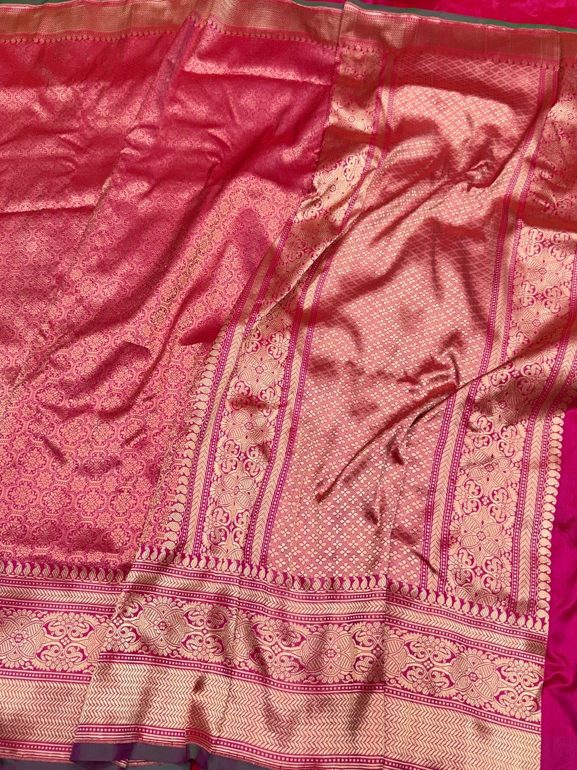 Rani Pink Pure Banarasi Silk Brocade Saree in Katan Mulberry Silk