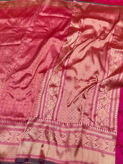 Rani Pink Pure Banarasi Silk Brocade Saree in Katan Mulberry Silk