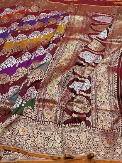 Wine Handwoven Pure Banarasi Rangkaat Silk Saree