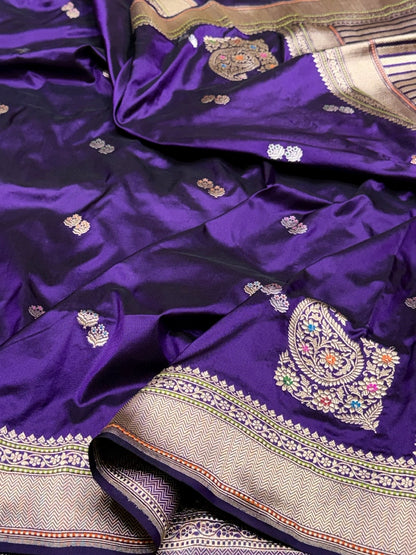 Purple Handwoven Pure Banarasi Silk Saree