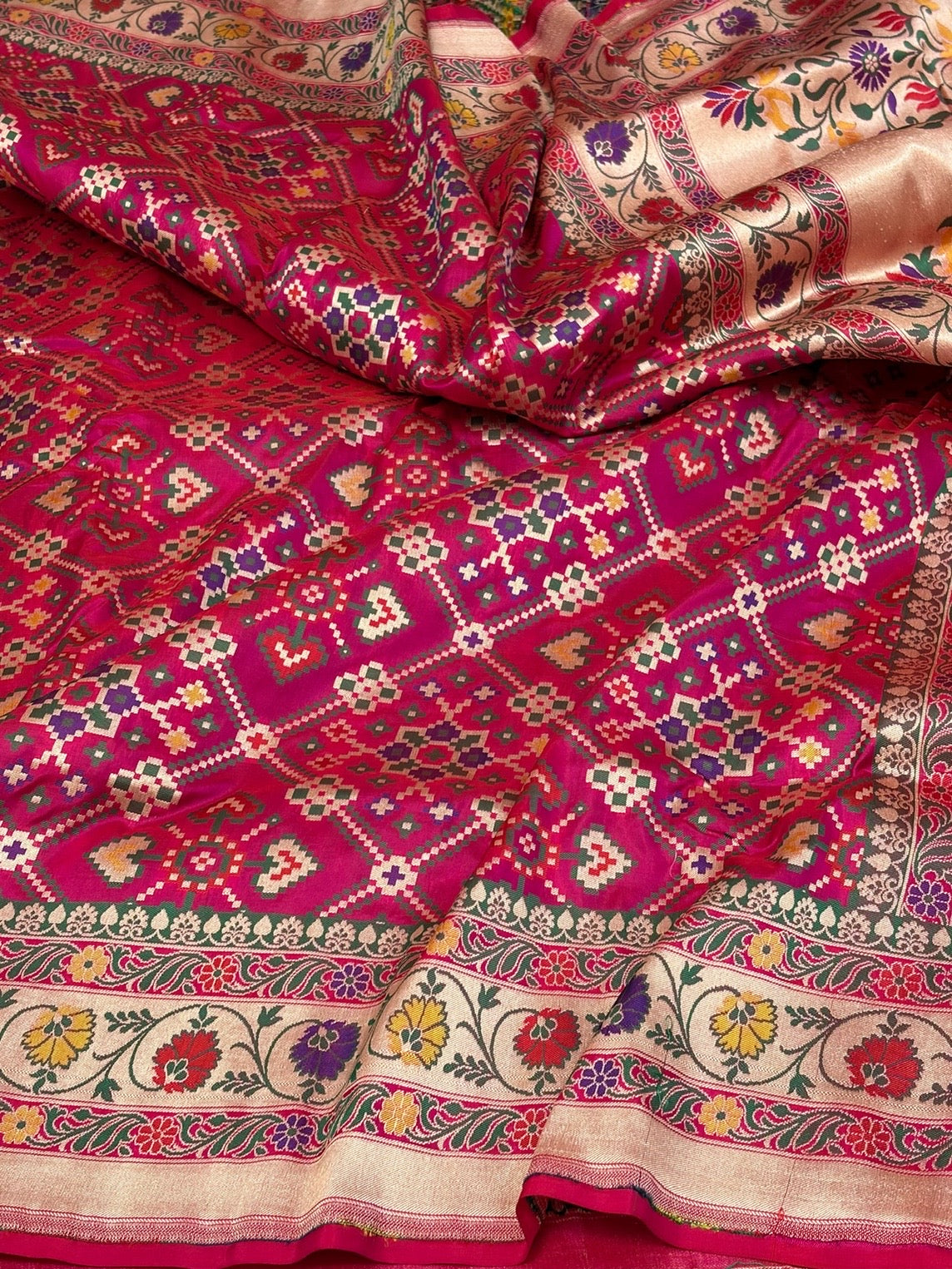 Rani Pink Banarasi Gharchola Pure Katan Silk Saree