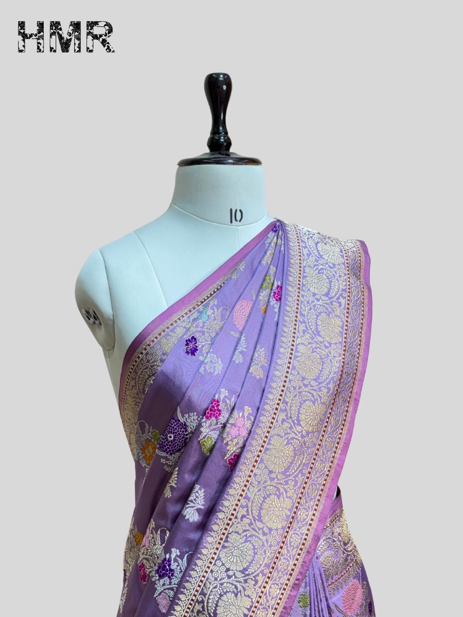 Lavender Handwoven Pure Banarasi Silk Saree