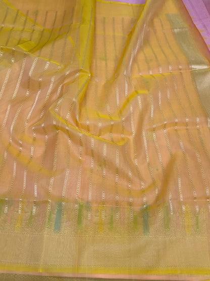 Pink Handwoven Pure Banarasi Organza Silk Saree
