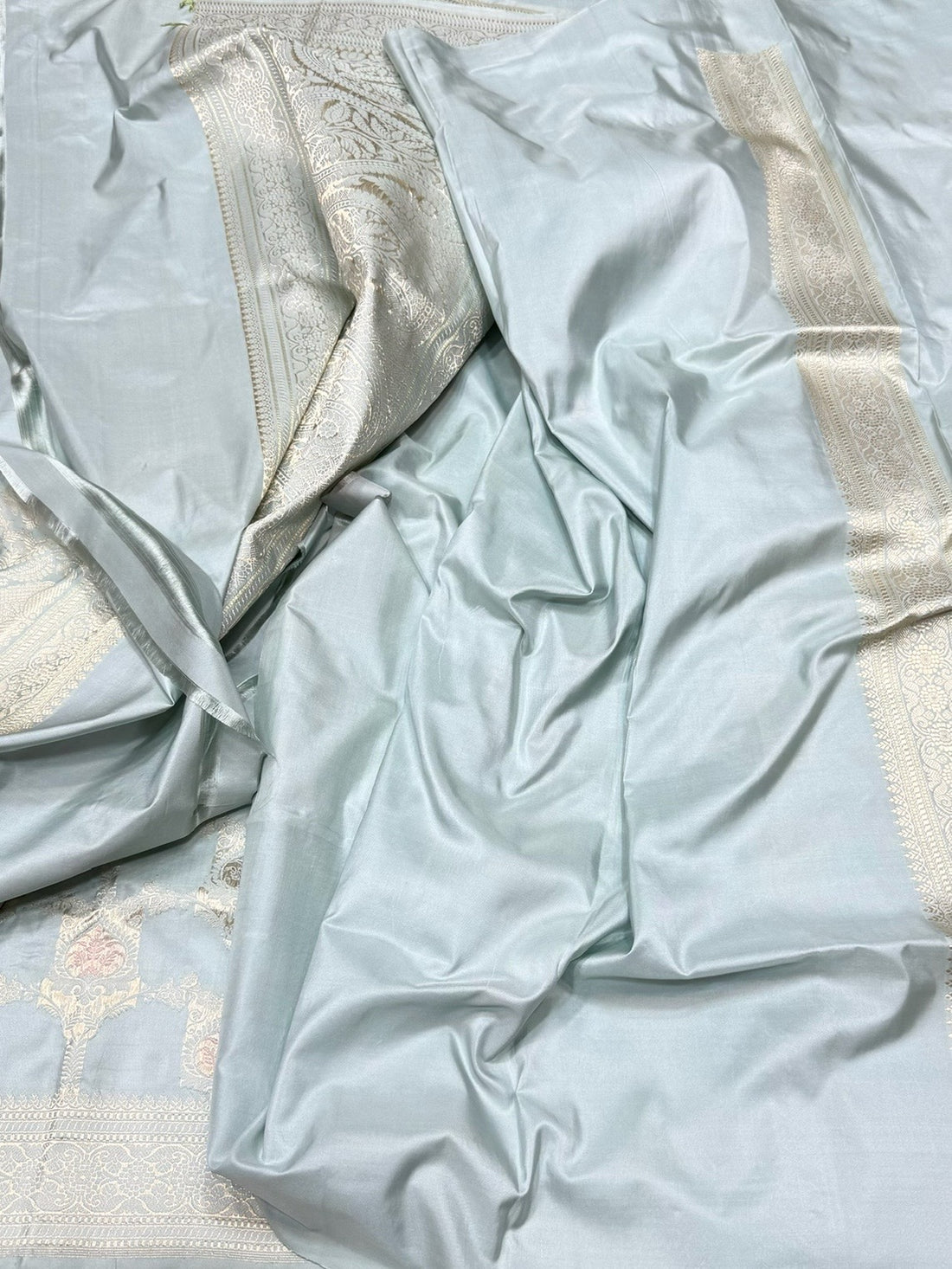 Powder Blue Handwoven Pure Banarasi Silk Saree