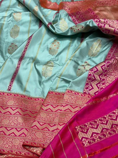 Sky Blue Handwoven Pure Banarasi Ektara Silk Saree