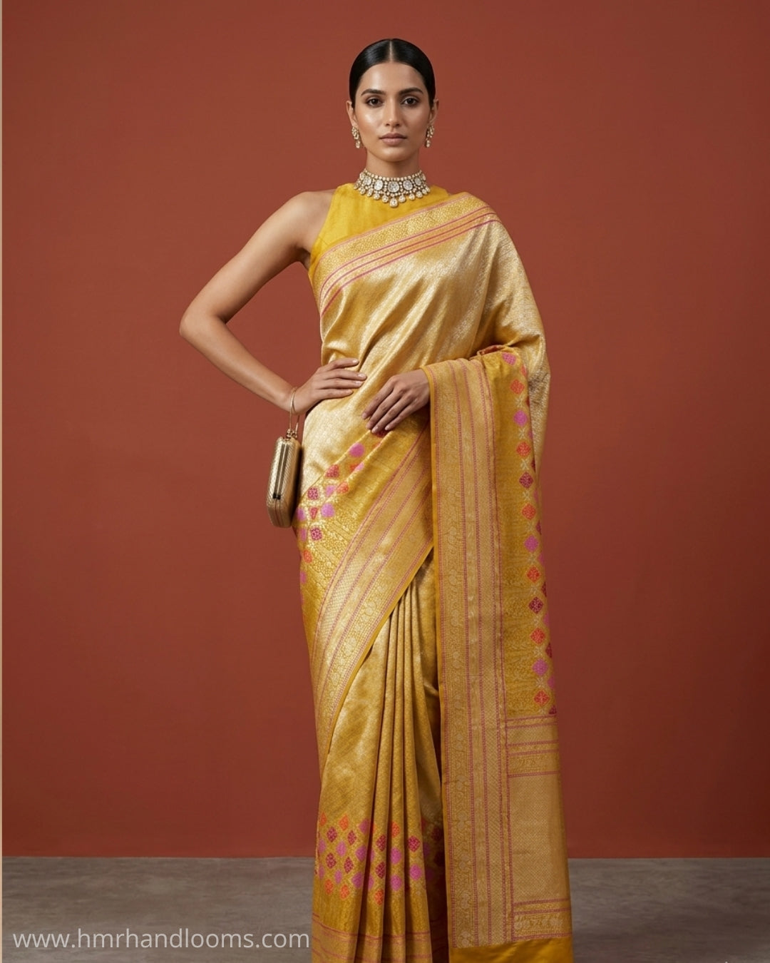 Yellow Handwoven Pure Banarasi Silk Saree in Kadwa Weave | Authentic Katan Mulberry Silk