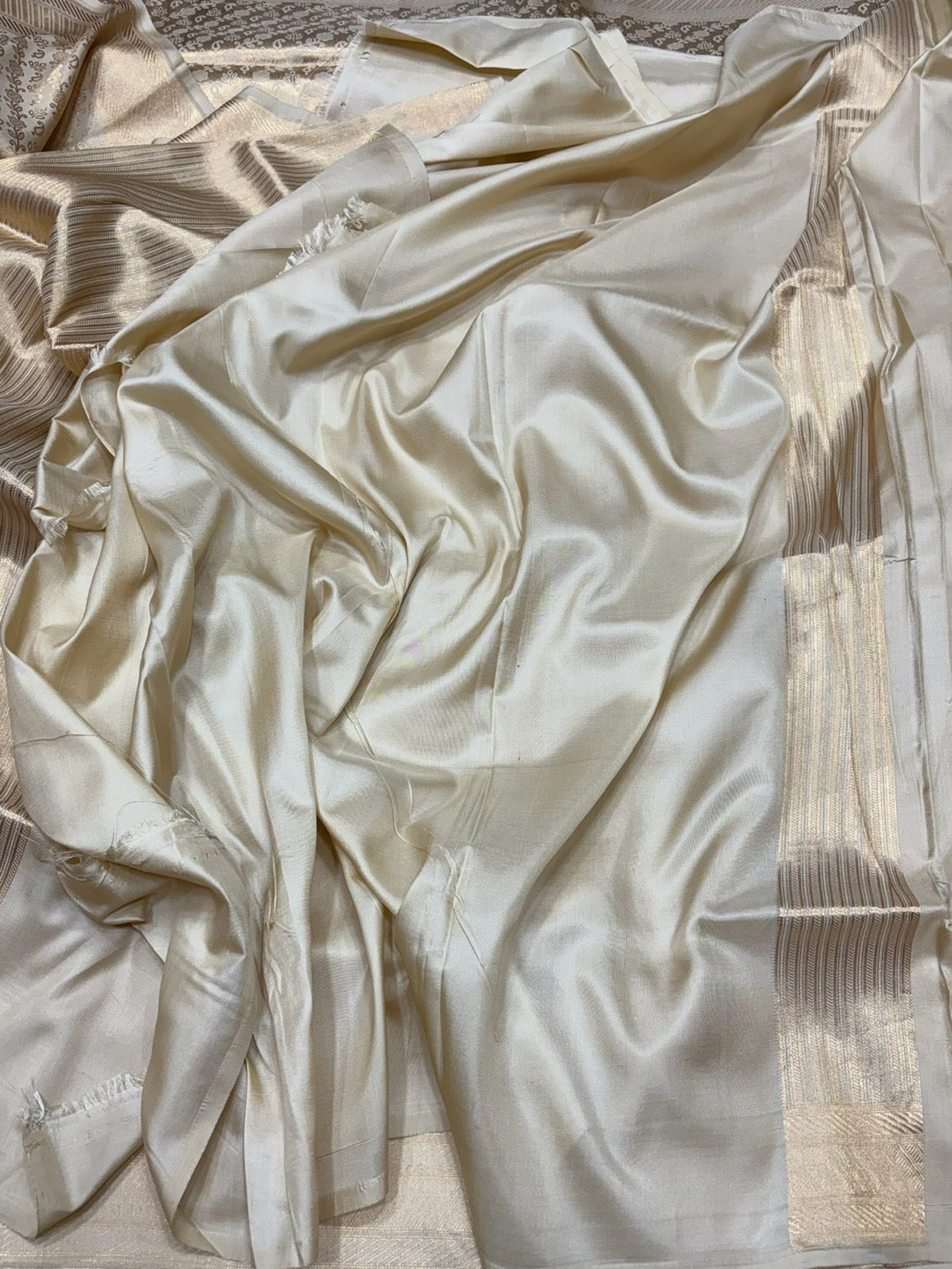 Ivory Banarasi Pure Silk Brocade Saree | 100% Pure Katan Silk